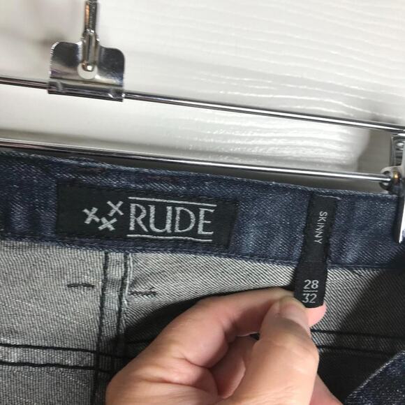 Rude XXX Men's Button Fly Skinny Jeans Dark Blue ~ Size 28x32 - Picture 9 of 9